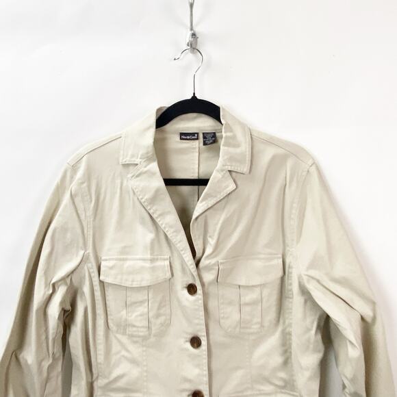 2/$30 North Crest Plus 1X Women's Beige Cotton Collar Button Front Jacket - Picture 4 of 9